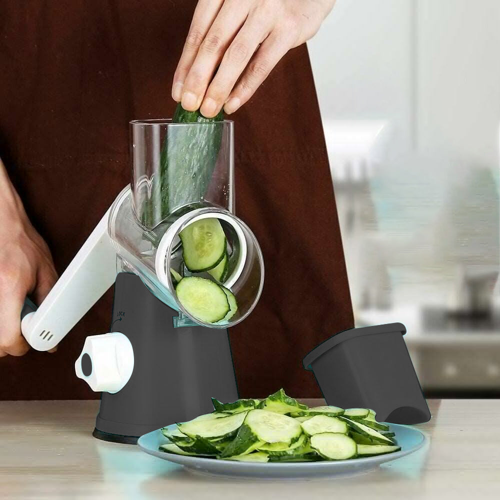 Kitchen Vegetable Food Manual Rotary Drum Grater Slicer Fruit Cutter - Black