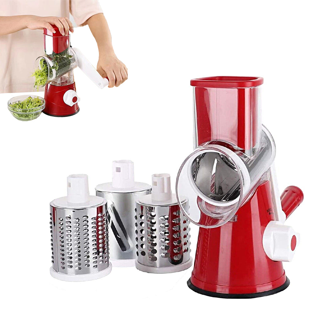 Kitchen Vegetable Food Manual Rotary Drum Grater Slicer Fruit Cutter - Red
