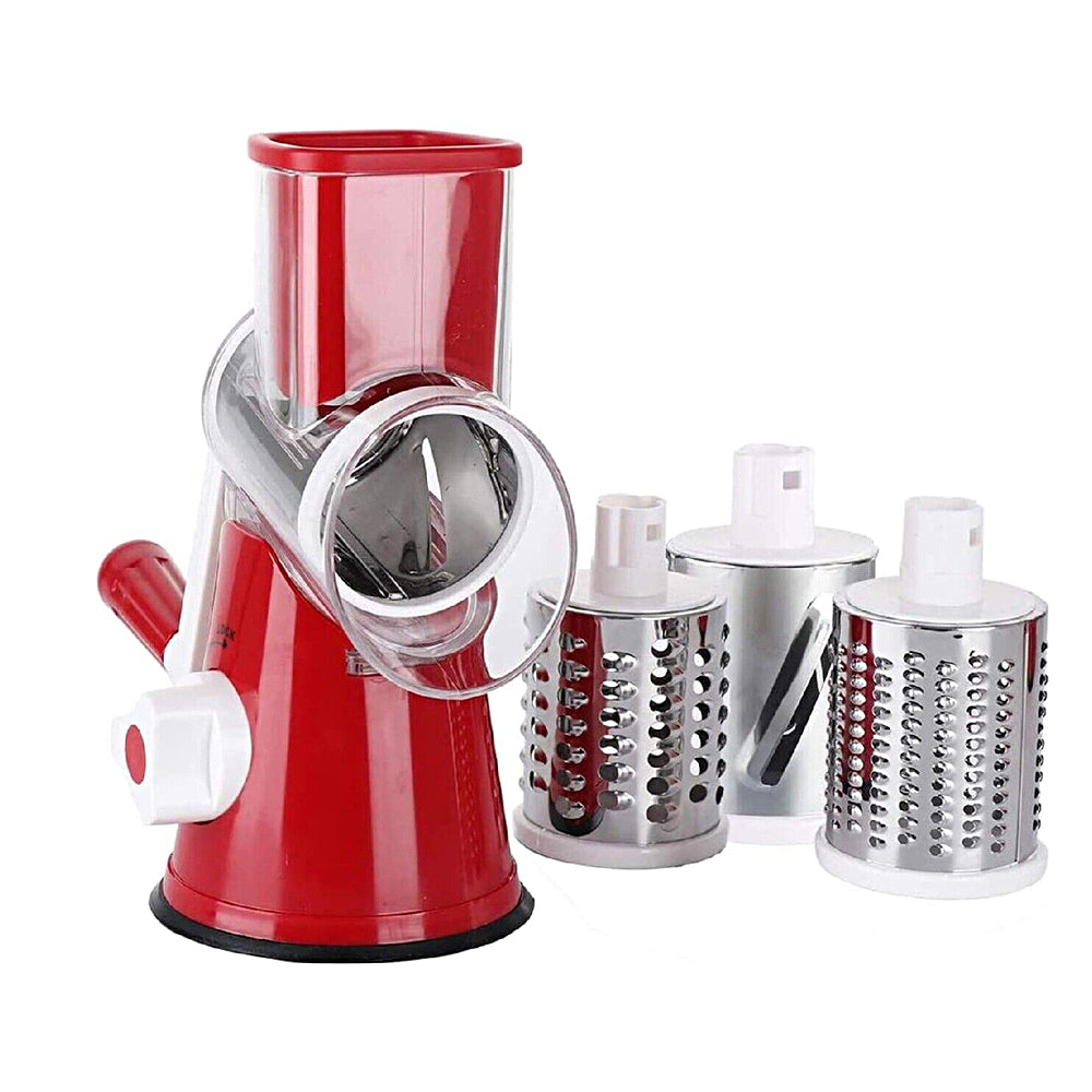Kitchen Vegetable Food Manual Rotary Drum Grater Slicer Fruit Cutter - Red