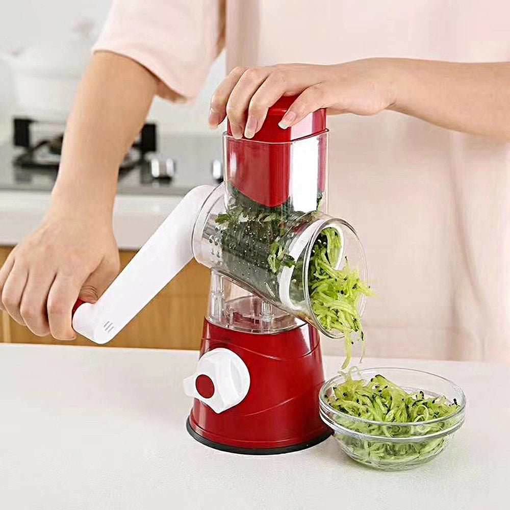 Kitchen Vegetable Food Manual Rotary Drum Grater Slicer Fruit Cutter - Red