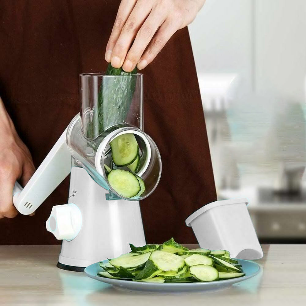 Kitchen Vegetable Food Manual Rotary Drum Grater Slicer Fruit Cutter - White