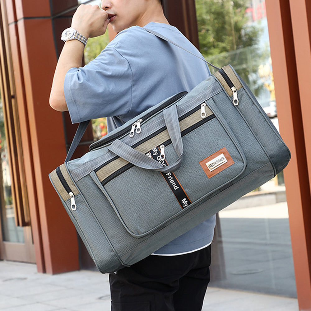 Sports Travel Duffel Bag Large Capacity Waterproof Shoes Compartment - Grey