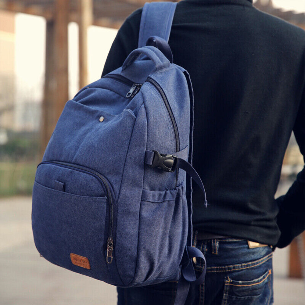 Large Capacity Canvas Backpack Laptop Notebook School Travel Backpack - Blue
