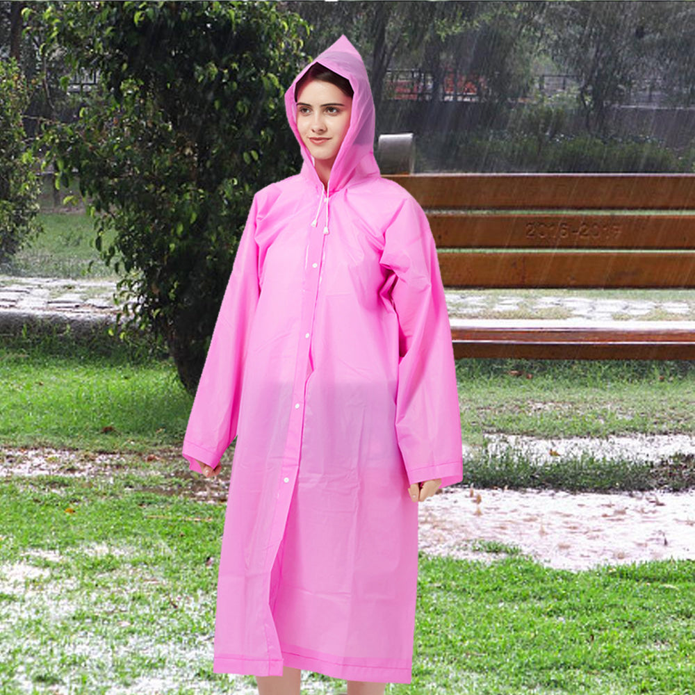 EVA Reusable Raincoat Unisex Non-Disposable Raincoat Hooded Poncho Pink