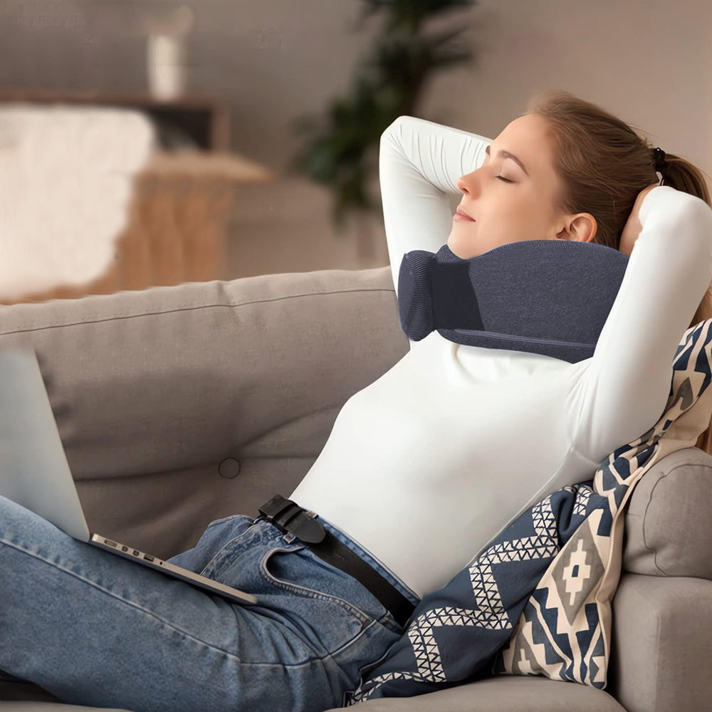 Travel Pillow Memory Foam Neck Pillow Set with Eye Mask Earplugs Black