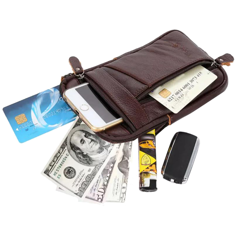 Leather Phone Pouch Belt Bag Crossbody Waist Pack for Men Coffee