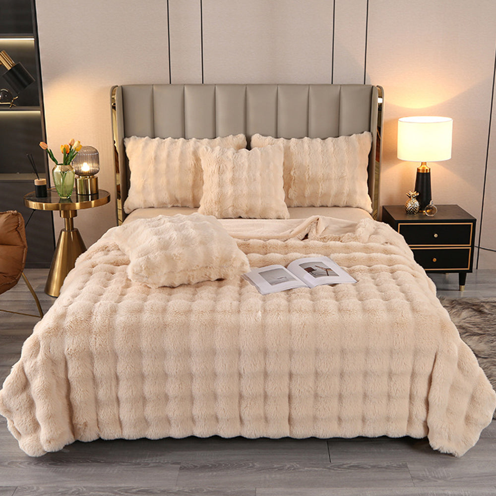 70x100cm Soft Faux Fur Throw Blanket Double-Sided Fuzzy Shaggy Blanket Beige