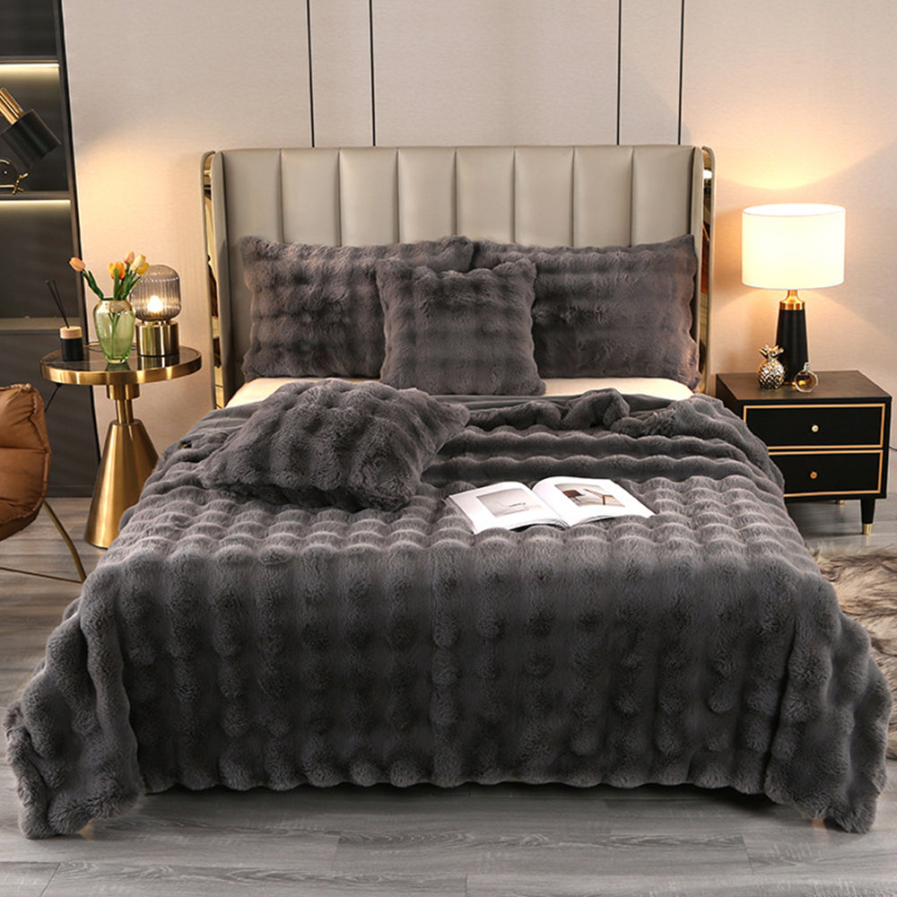 180x200cm Soft Faux Fur Throw Blanket Double-Sided Shaggy Blanket Dark Grey