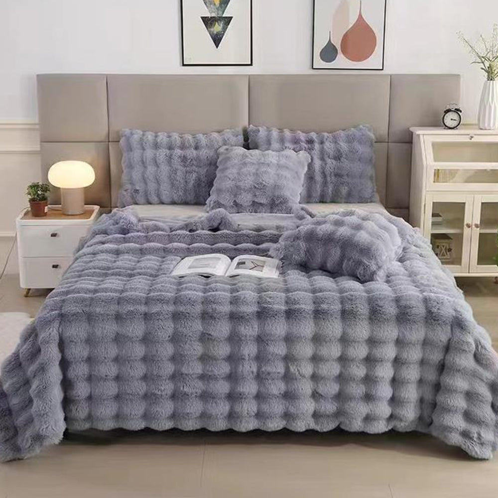 180x200cm Soft Faux Fur Throw Blanket Double-Sided Shaggy Blanket Light Grey