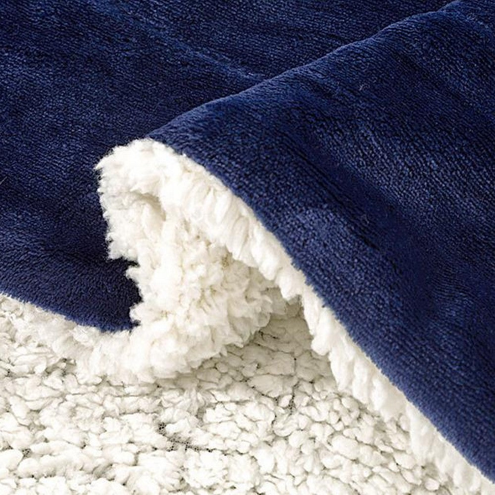 100x150cm Faux Sherpa Lambswool Throw Blanket Reversible Plush Blanket Navy