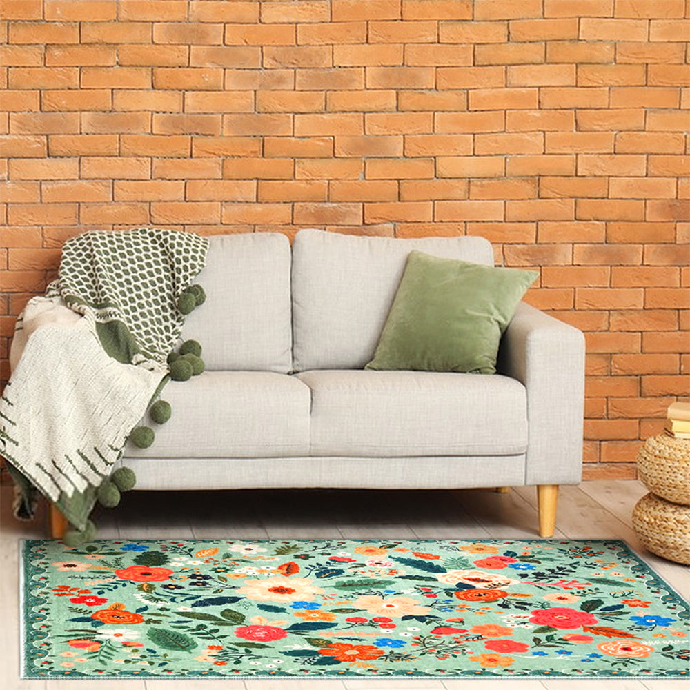 50x80cm Door Mat Indoor Entrance Rug Washable Boho Floral Small Area Rug Green