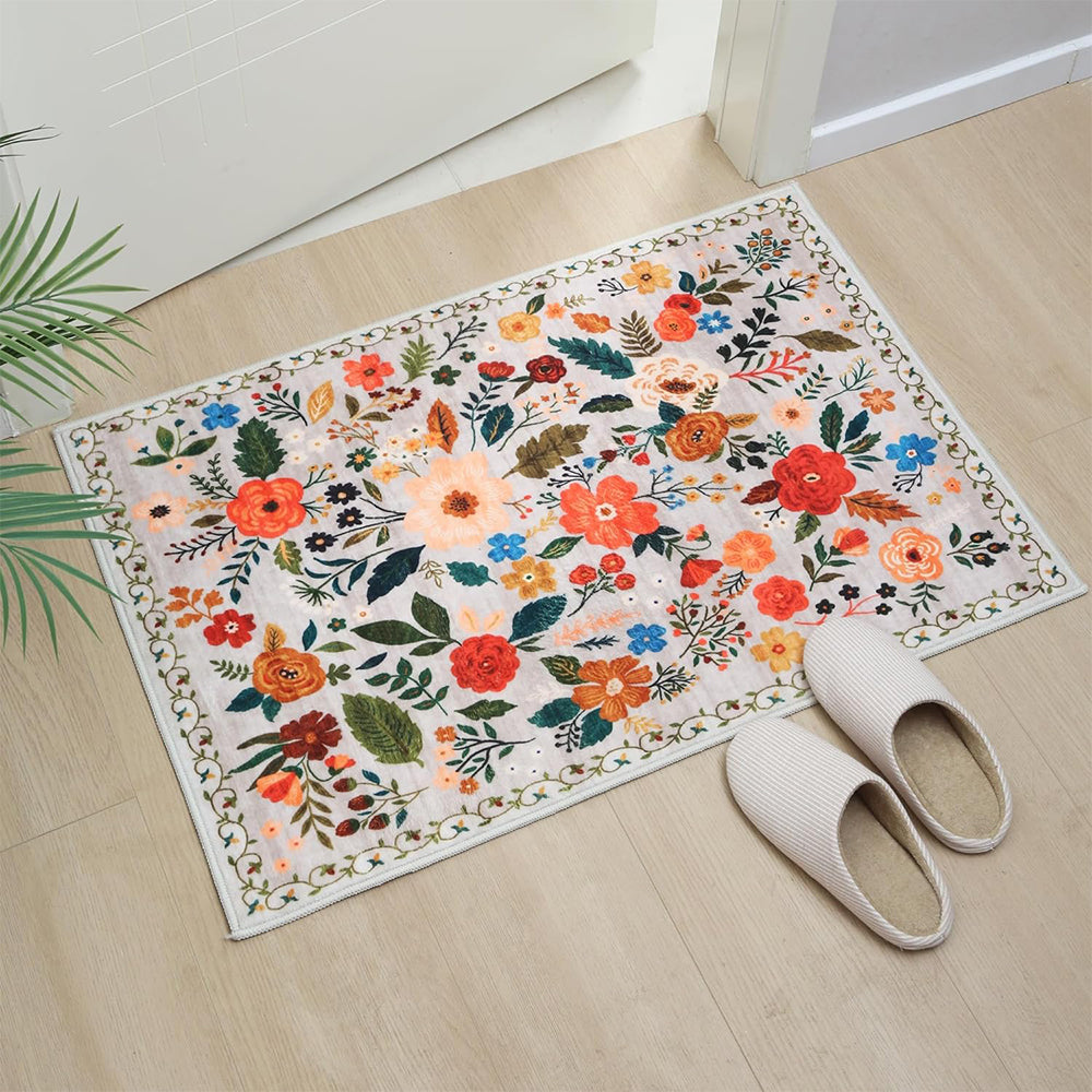 60x90cm Door Mat Indoor Entrance Rug Washable Boho Floral Small Area Rug Pink