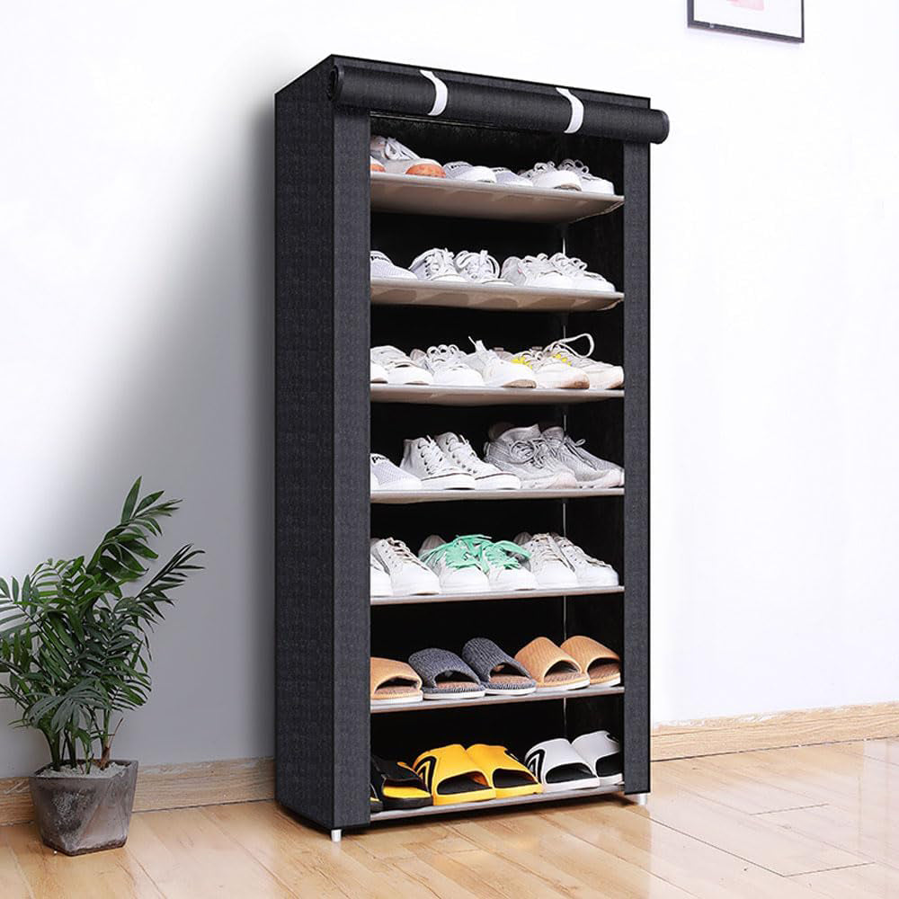 7 Compartments Shoe Rack Stackable Cabinet Storage Organizer Shelves Black