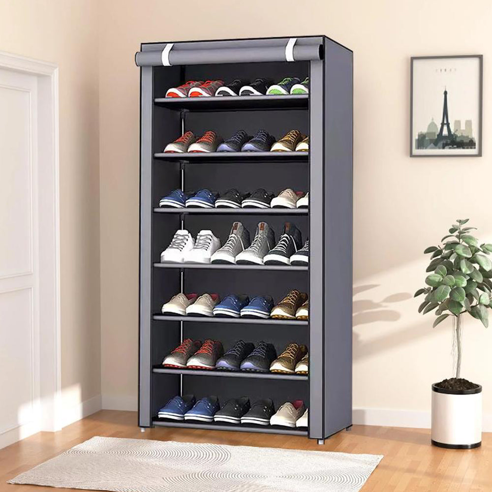 7 Compartments Shoe Rack Stackable Cabinet Storage Organizer Shelves Grey