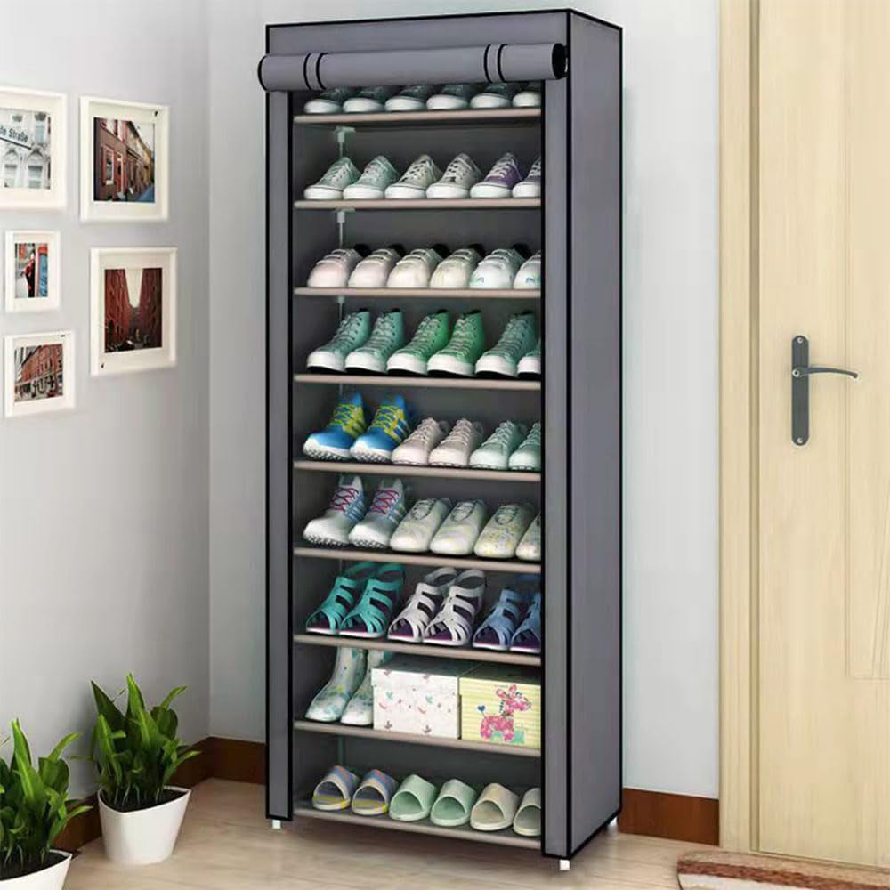 9 Compartments Shoe Rack Stackable Cabinet Storage Organizer Shelves Grey