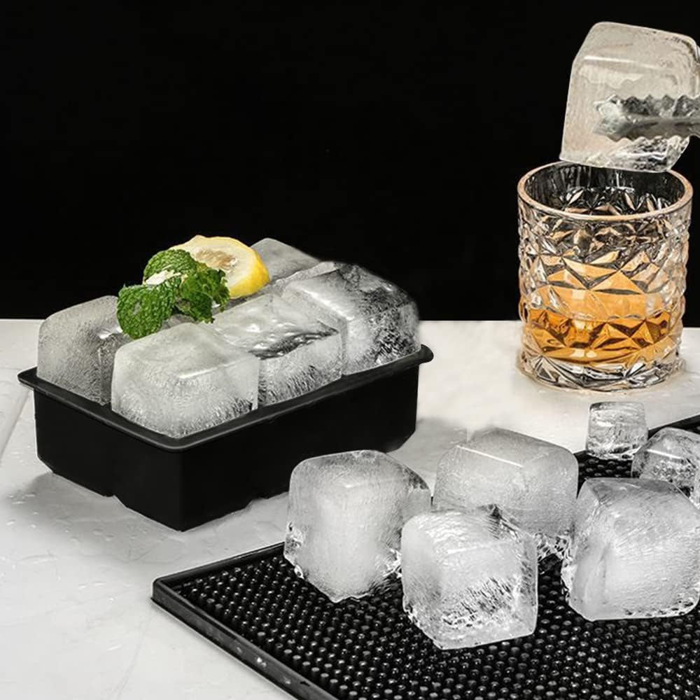 2Pcs 6 Grid Silicone Ice Cube Tray Large Square Ice Cube Mold Black