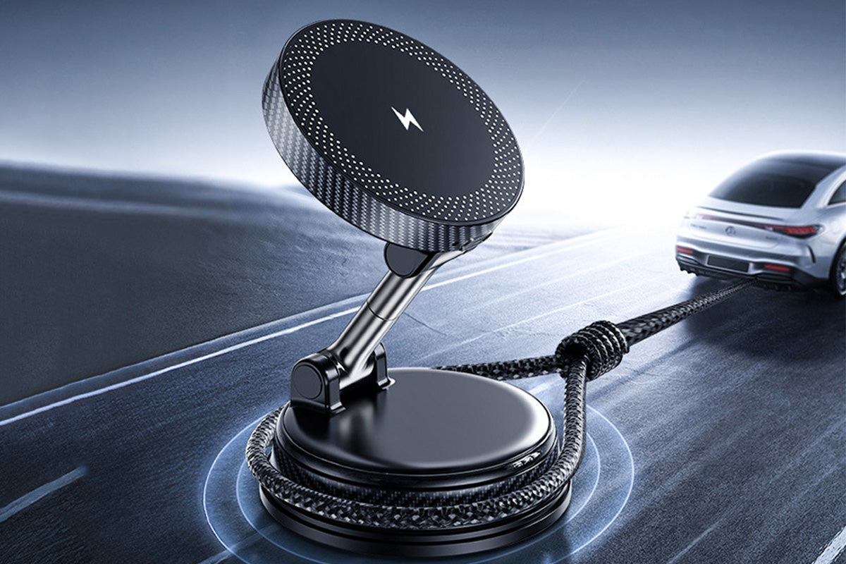 15W Magnetic Car Charger Vacuum Suction Foldable Phone Mount for Dashboard