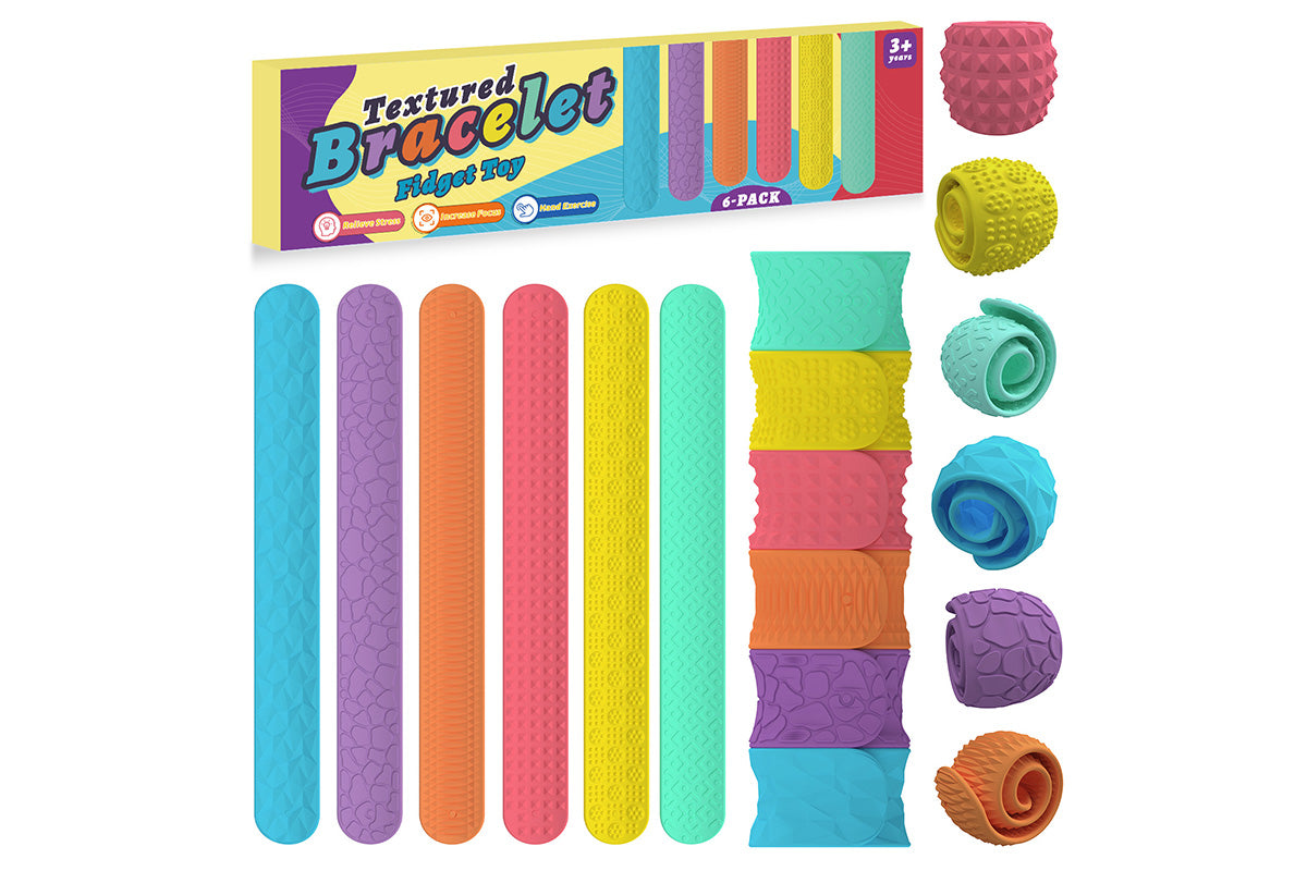 6 Pieces Sensory Textured Silicone Snap Bracelets Fidget Toys for Kids and Teens