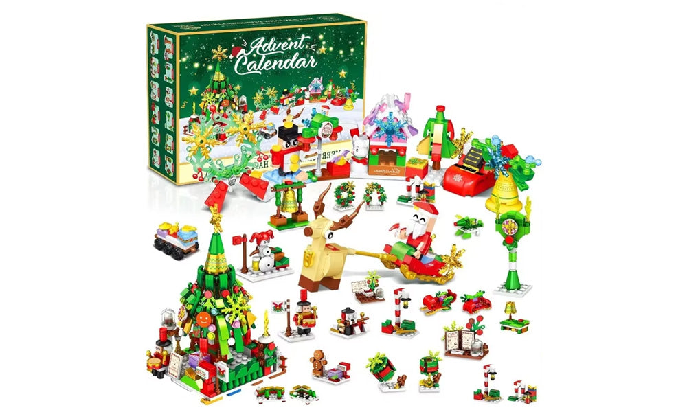 Christmas Advent Calendar Building Blocks for Adults Featuring Tree Reindeer and Sleigh Train