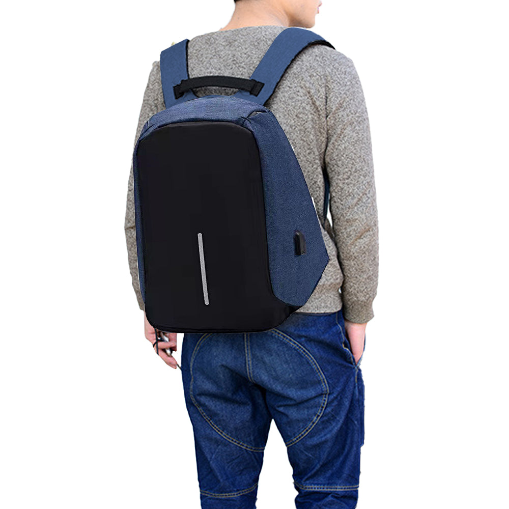 Anti-Theft Backpack School Travel Laptop Bag with USB Charging Port - Blue