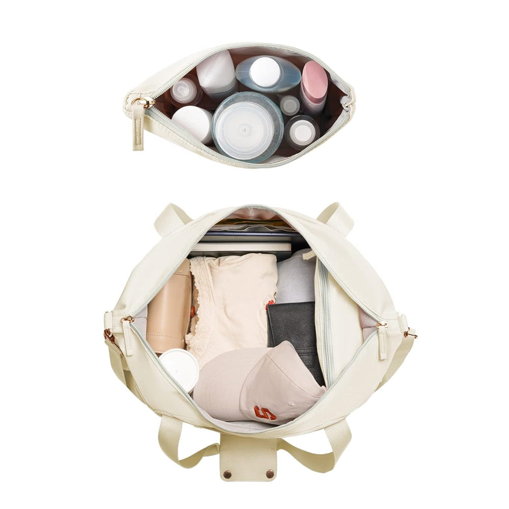 3X Travel Toiletry Bag Duffel Bag with Shoes Compartment Overnight Gym Bag Beige