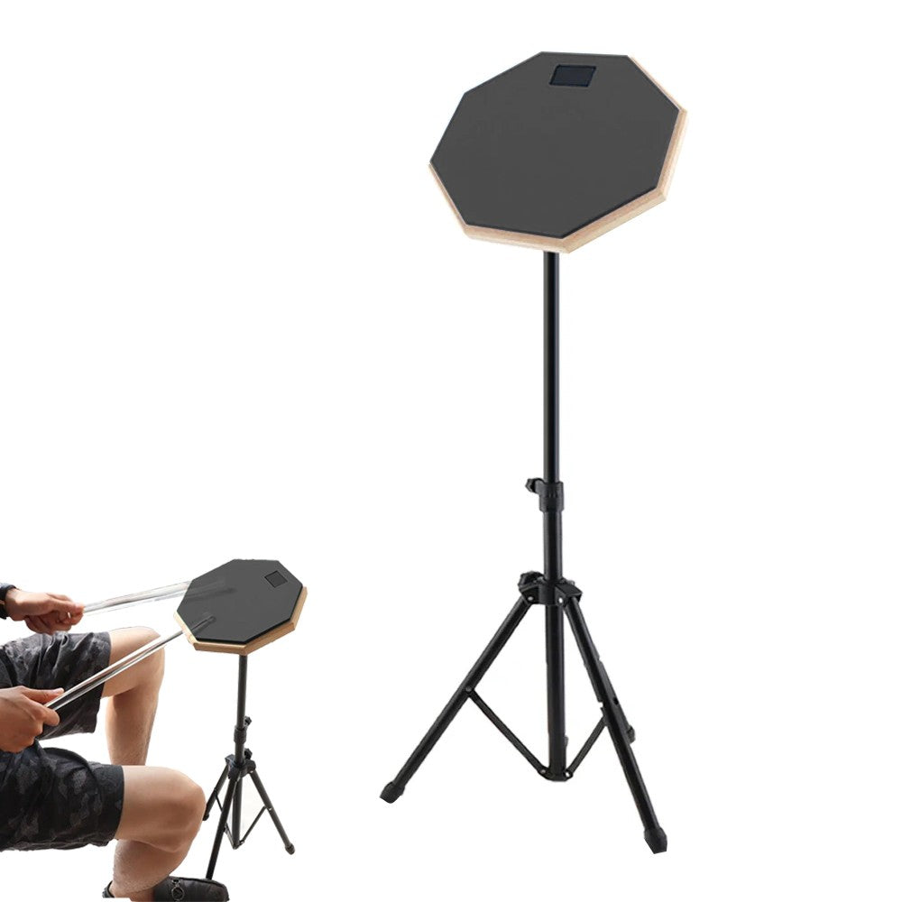 20cm Drum Practice Pad Rubber Dumb Drum with Drum Stand for Beginner - Black