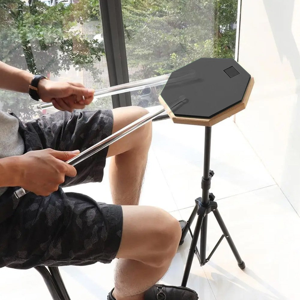 20cm Drum Practice Pad Rubber Dumb Drum with Drum Stand for Beginner - Black