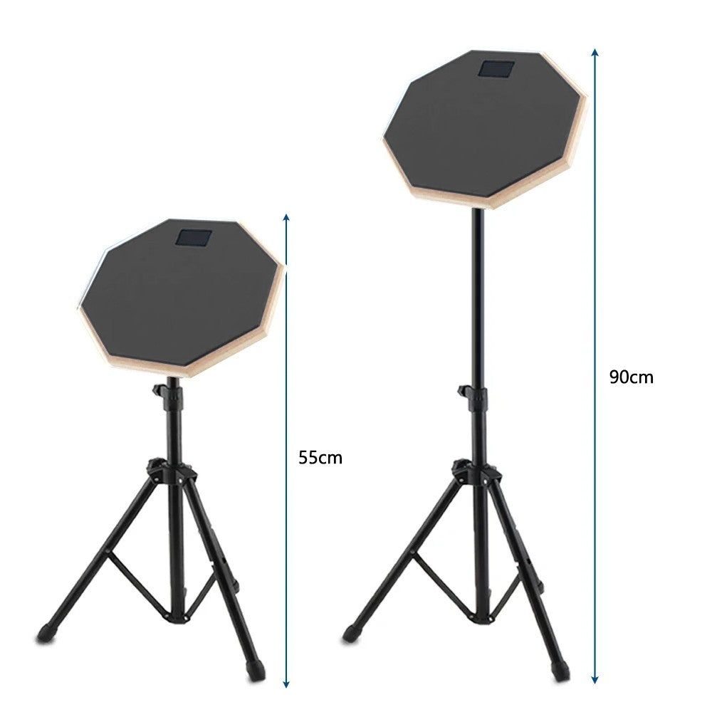 20cm Drum Practice Pad Rubber Dumb Drum with Drum Stand for Beginner - Black