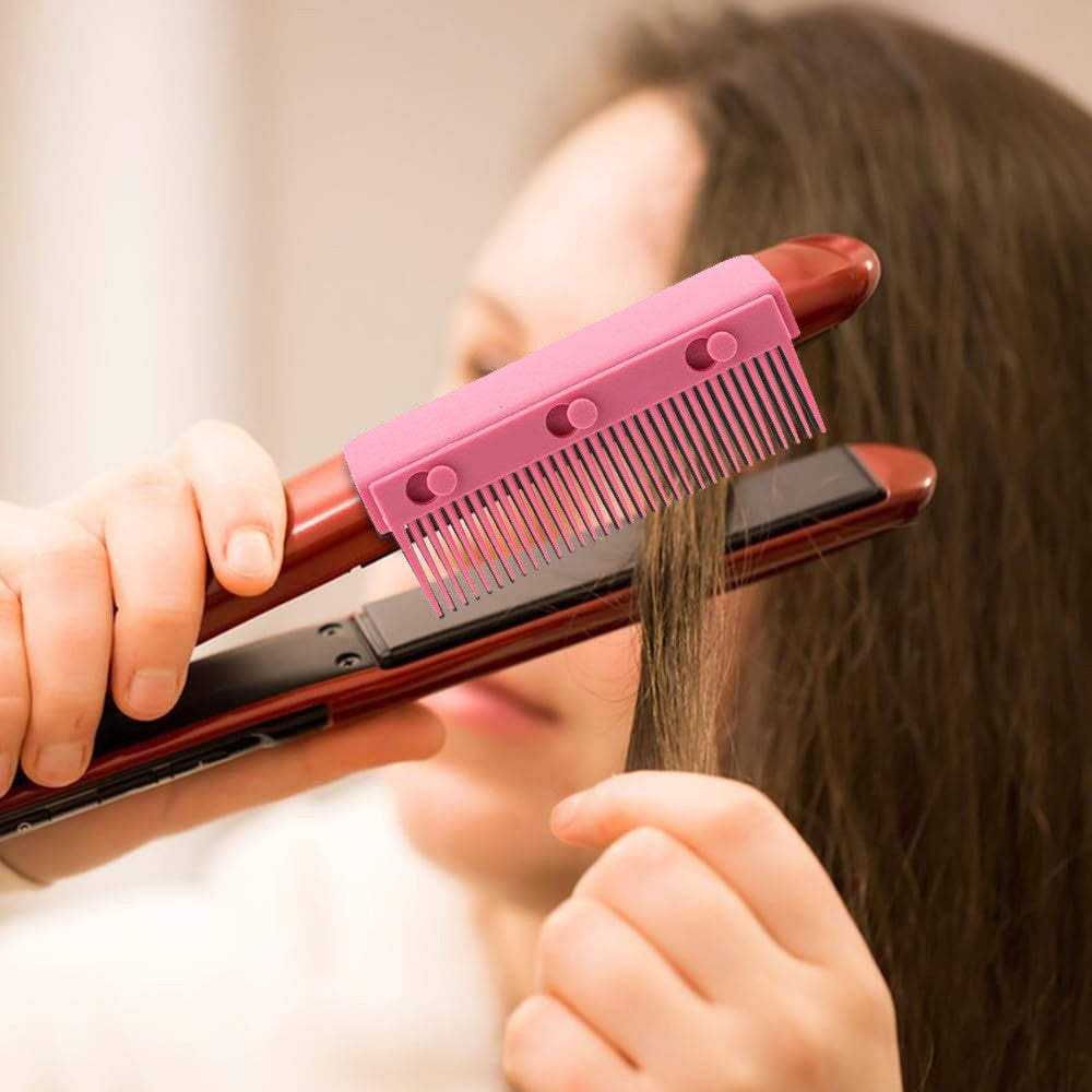Removable Clip-On Flat Iron Comb Attachment - Pink