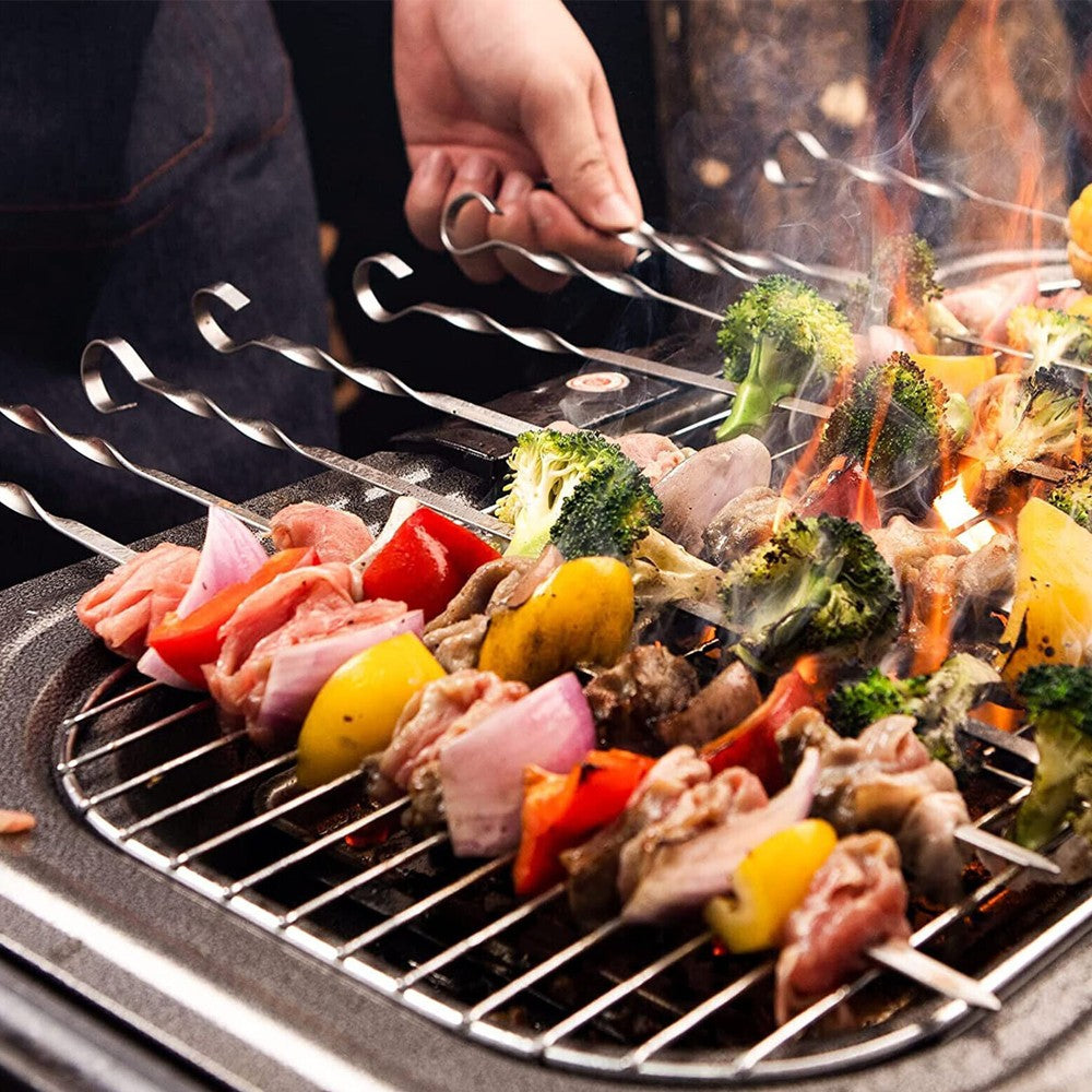 100Pcs 30cm Long Stainless Steel Barbecue Skewers Reusable Kebab Sticks BBQ Tool