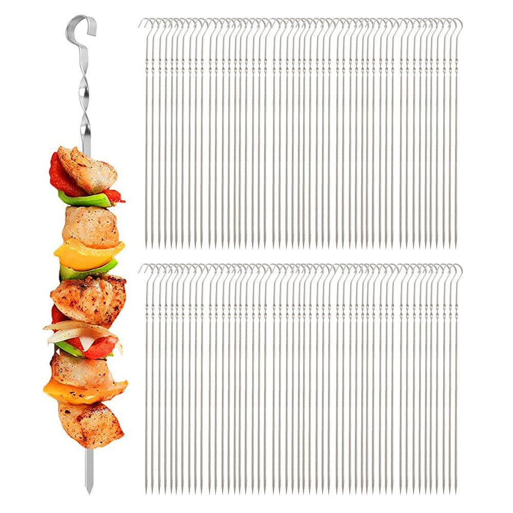 100Pcs 30cm Long Stainless Steel Barbecue Skewers Reusable Kebab Sticks BBQ Tool