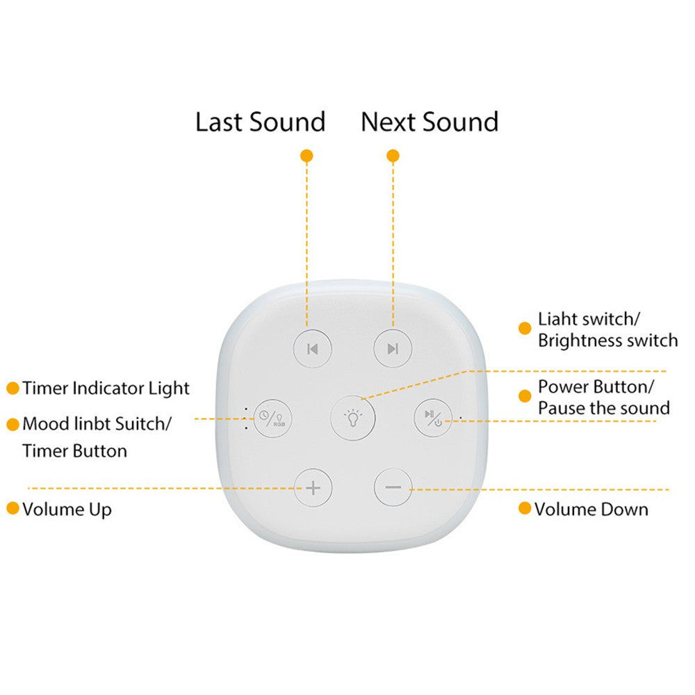 USB Rechargeable White Noise Sound Machine Sleep Aids Device with LED Light