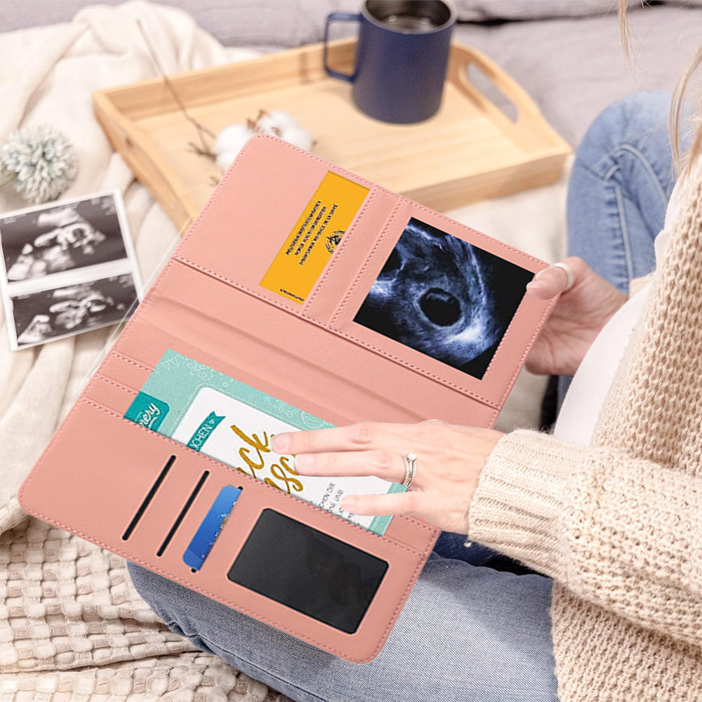 Pregnancy Journal PU Cover Card Holder for Expecting Moms Planner - Pink