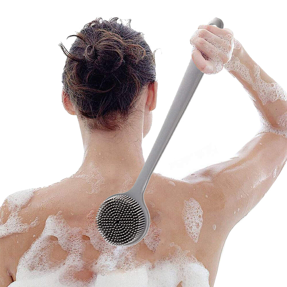 Silicone Body Brush Bath Brush Back Scrubber Long Handle Bath Shower Brush-Grey