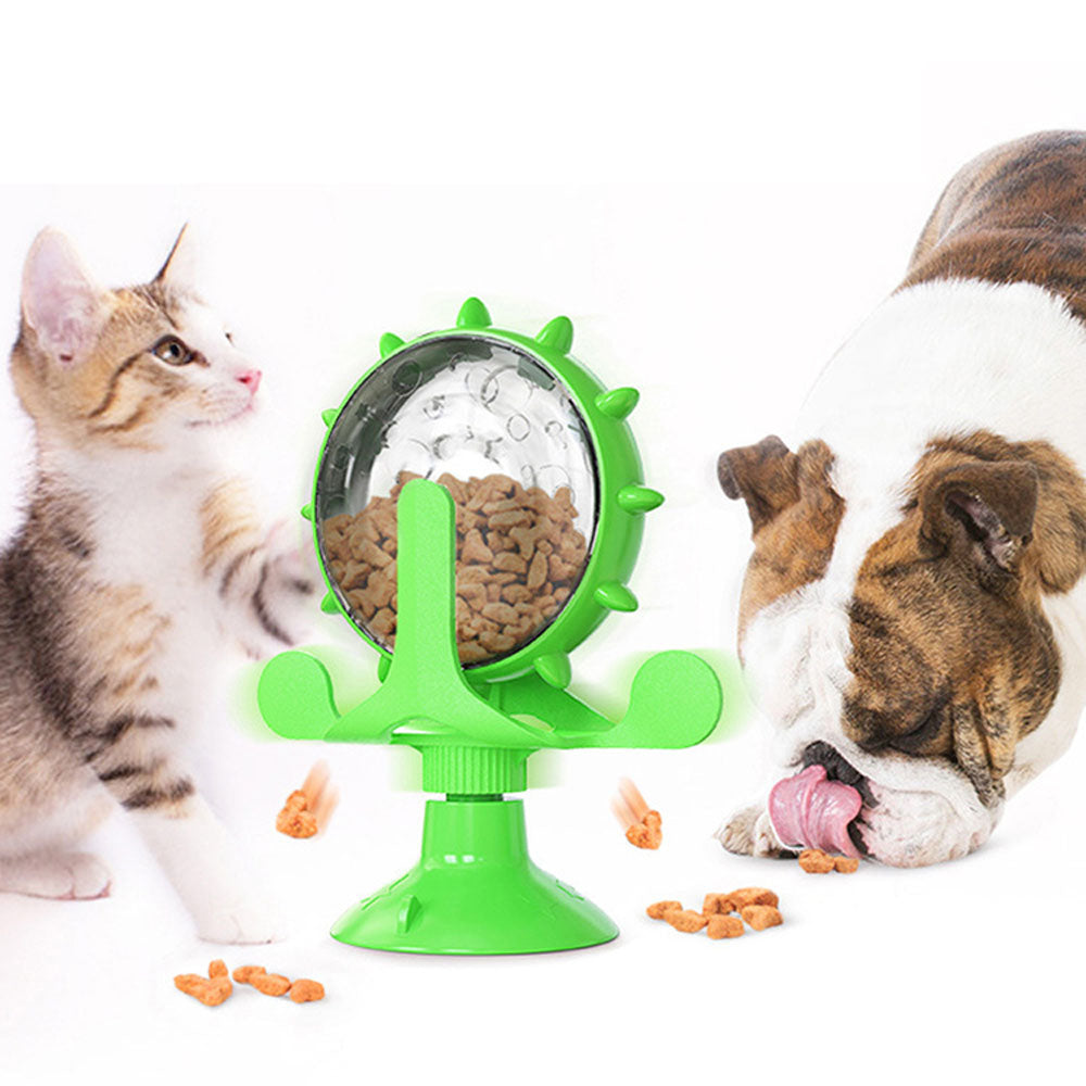 Pet Treats Dispenser Toy 360 Degrees Rotating Windmill Toy Slow Pet Feeder Green