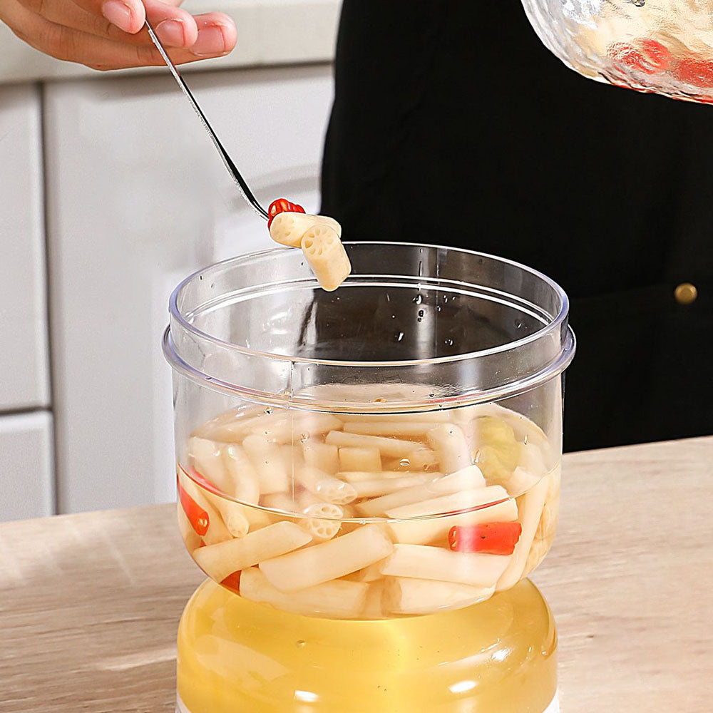 Pickles Jar with Strainer Flip Dry and Wet Dispenser with Airtight Lid and Fork