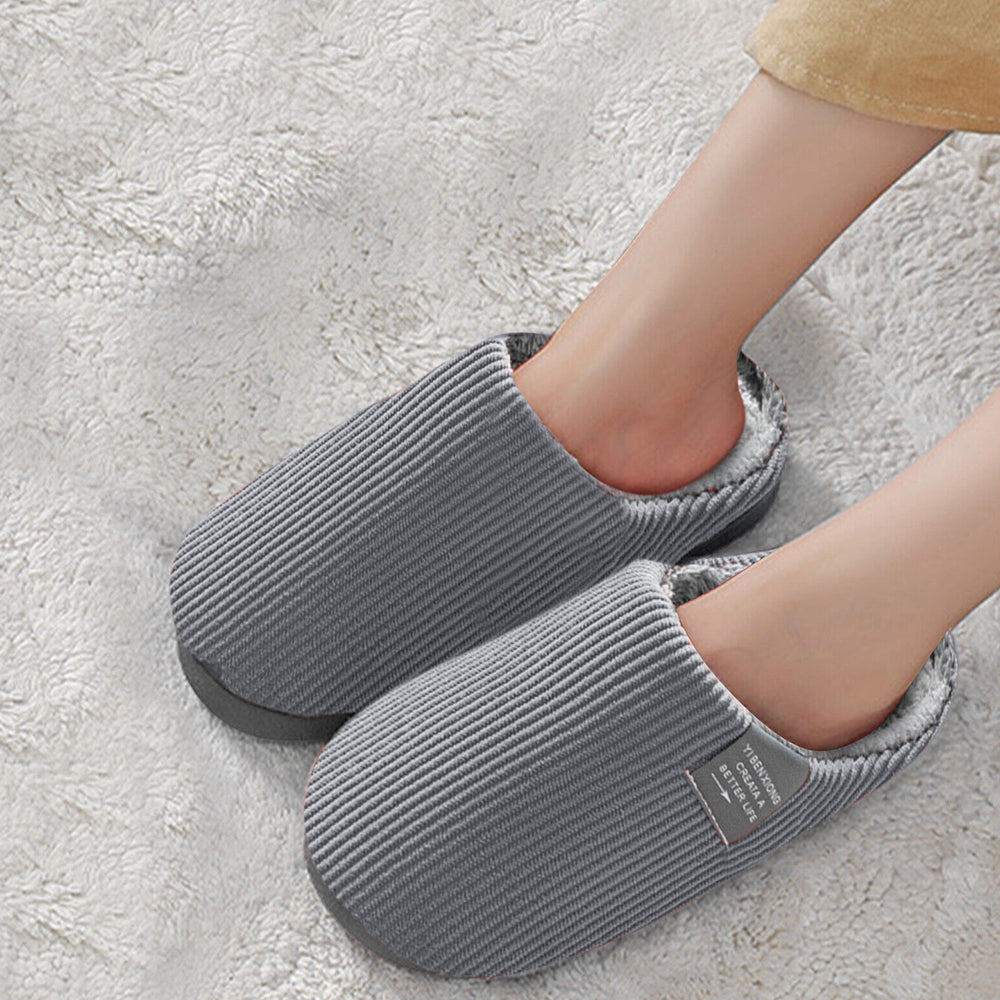 Women Men Winter Slipper Warm Plush Lined Anti-Slip Indoor Slippers Grey EU40