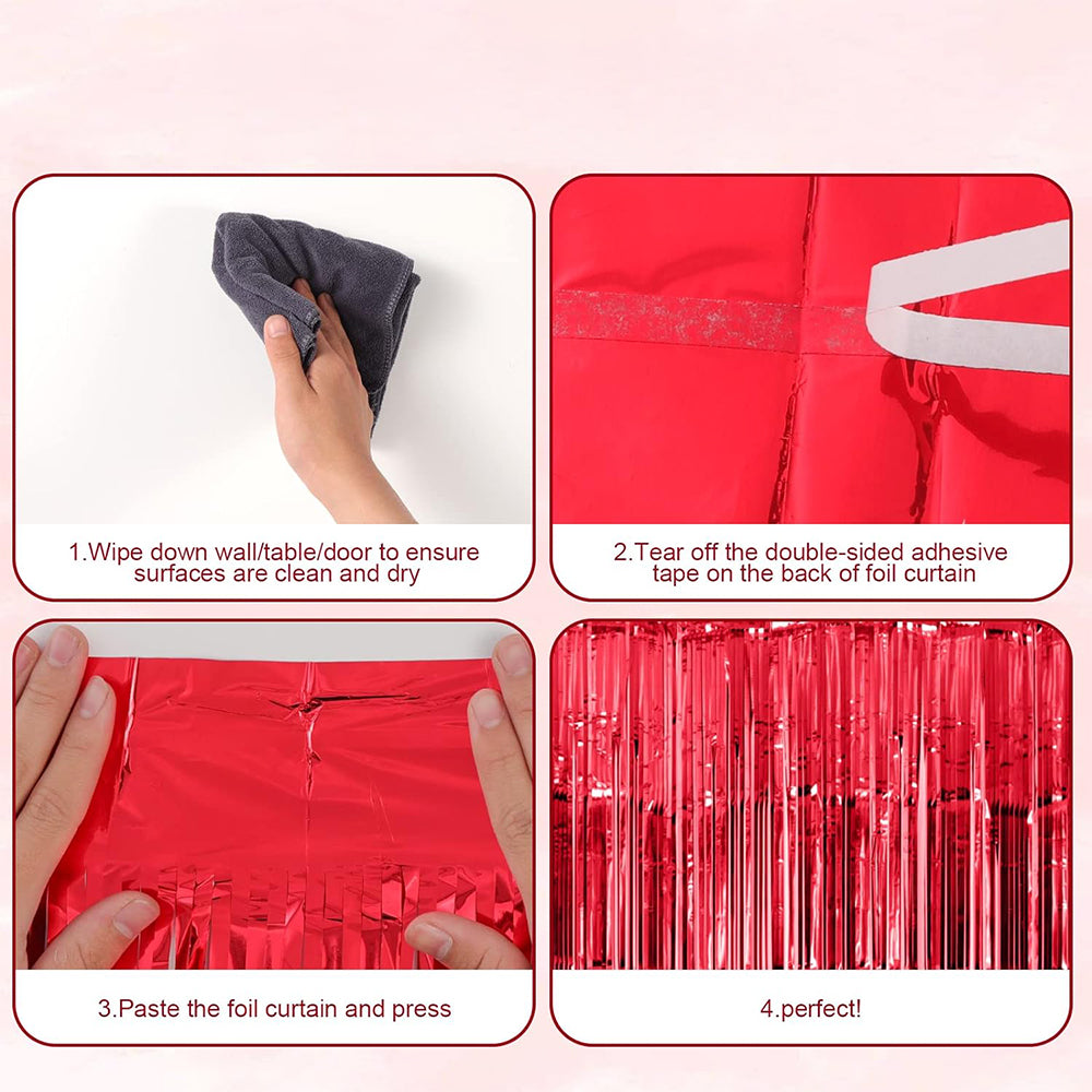 3Pcs 2m Fringe Backdrop Curtain Photo Props Celebration Party Decoration Red