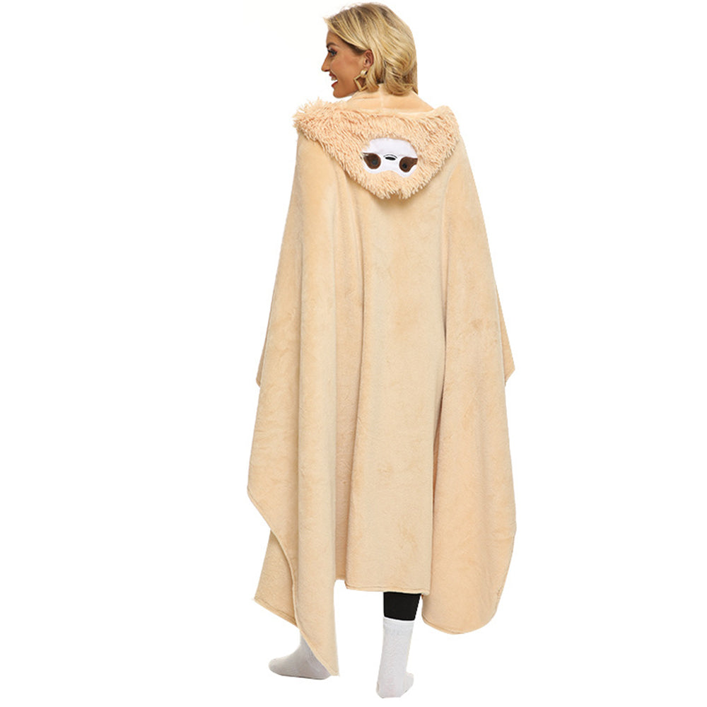Flannel Fleece Sherpa Throw Blanket Wearable Hooded Blanket for Adults Khaki