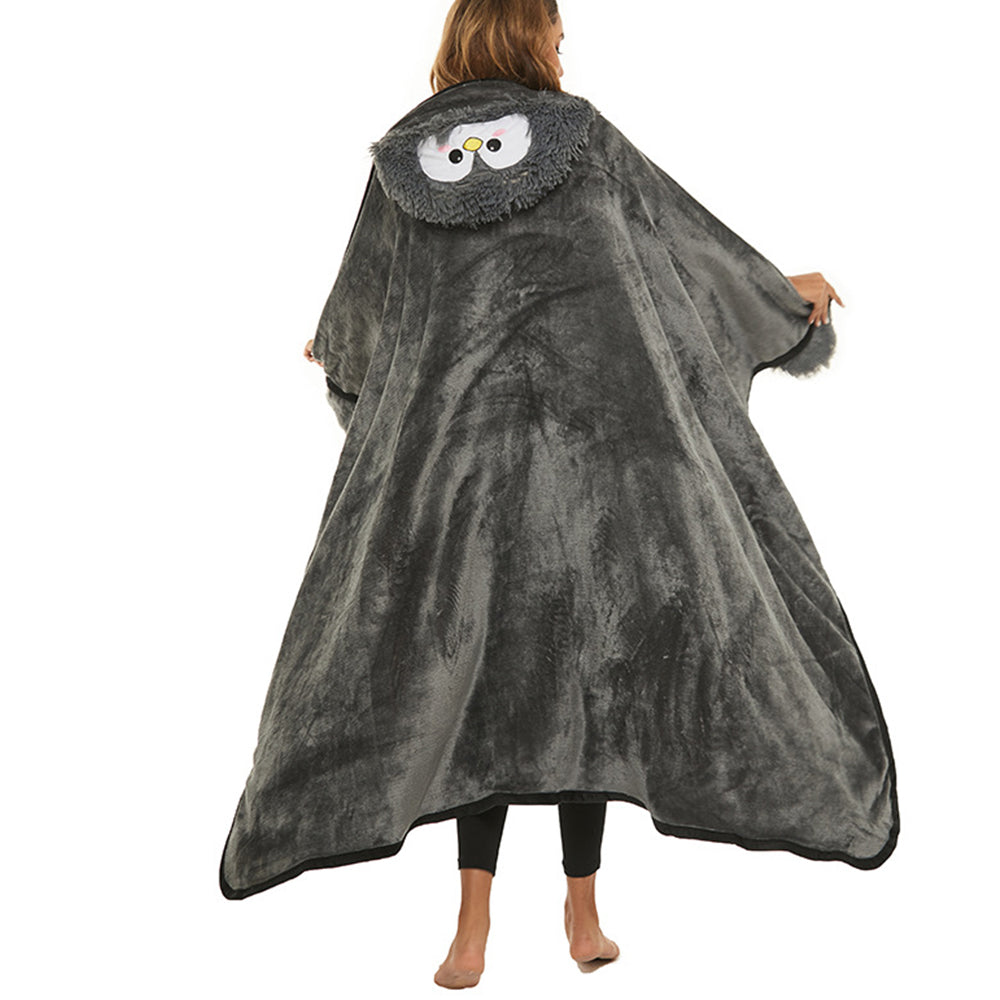 Flannel Fleece Sherpa Throw Blanket Wearable Hooded Blanket for Adults Grey