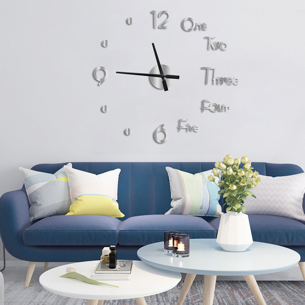 3D Wall Clock Acrylic Frameless Modern Wall Clock for Home Office Decor Silver
