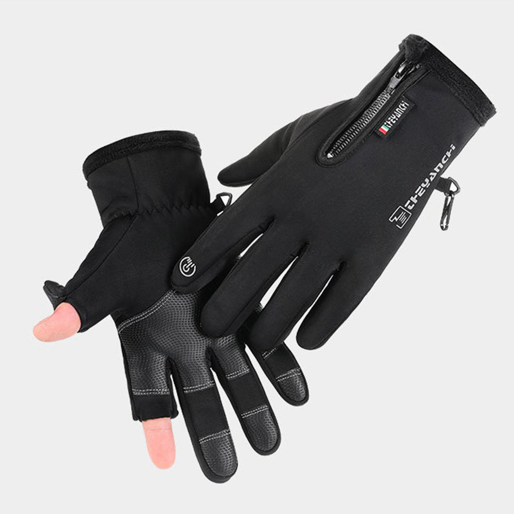 Winter Gloves 2 Finger Flip Touchscreen for Cycling Fishing Black 2XL