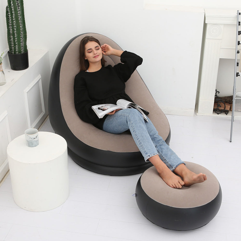Inflatable Sofa Couch and Footrest Set Flocked Lounge Chair with Ottoman Coffee