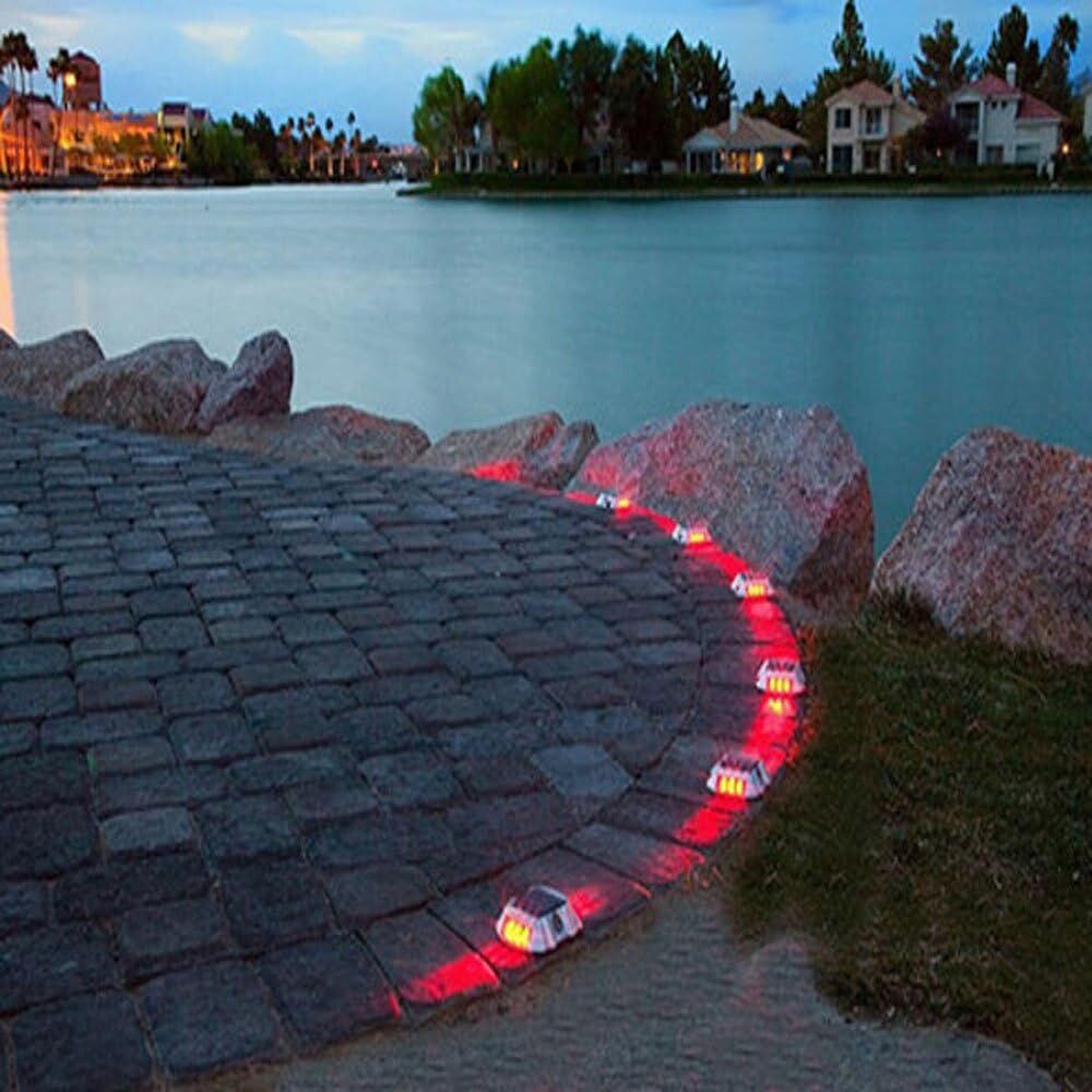 2Pcs Solar LED Pathway Driveway Light Lamp Dock Step Road Marker Light Red