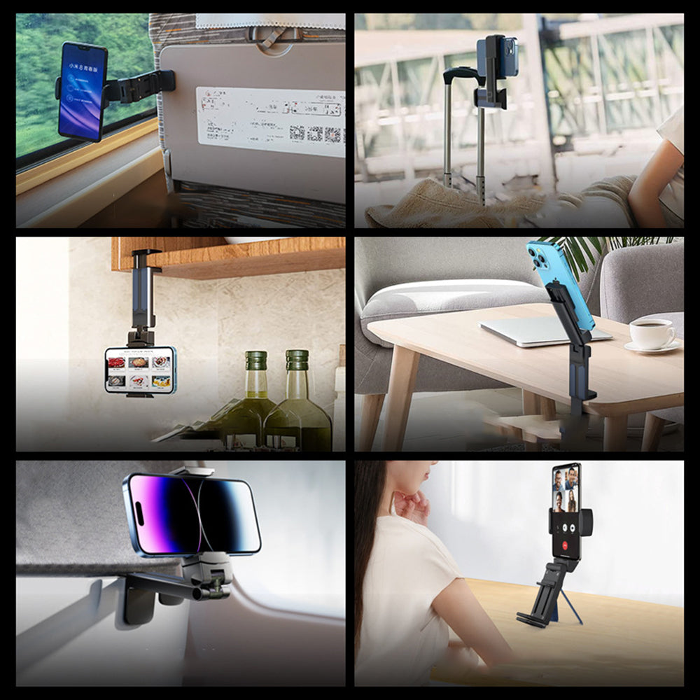 Portable Phone Holder Foldable Adjustable Travel Stand Desk Mount Clamp
