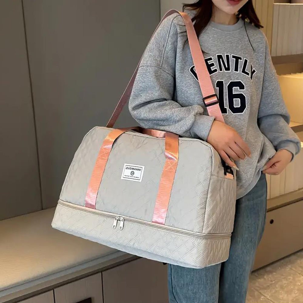 Large Capacity Travel Duffel Bag Versatile Shoe Compartment Tote Bag Grey