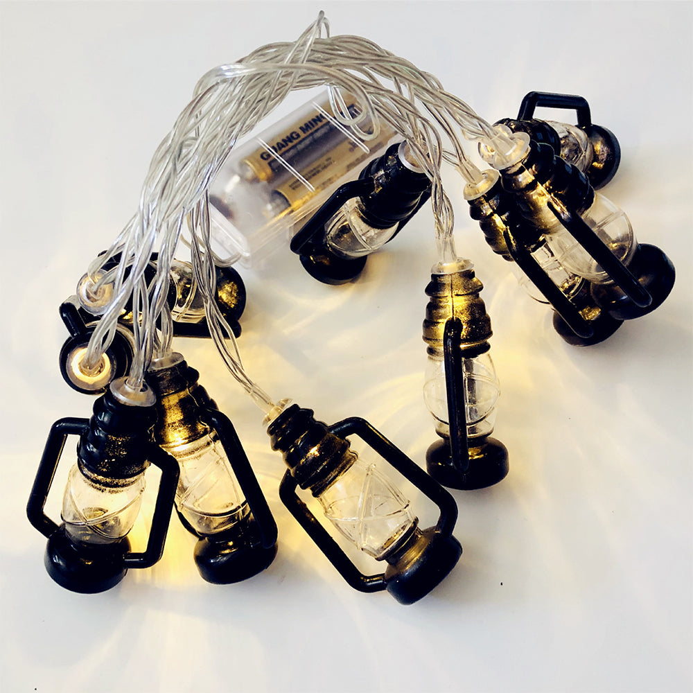 20 LED Black Retro Oil Lamp Battery Powered Outdoor Lantern String Lights