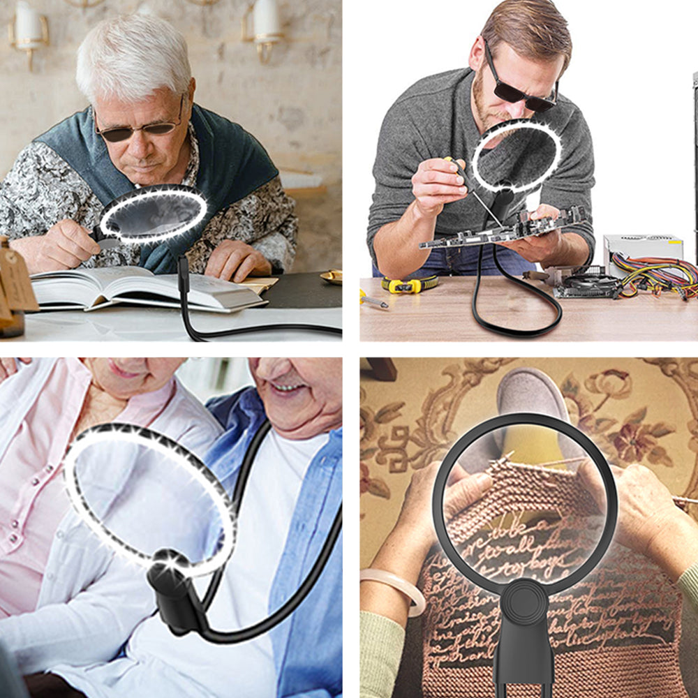 2Pcs Gooseneck Magnifier 3X Hands Free Neck Wear Magnifying Glass with Light