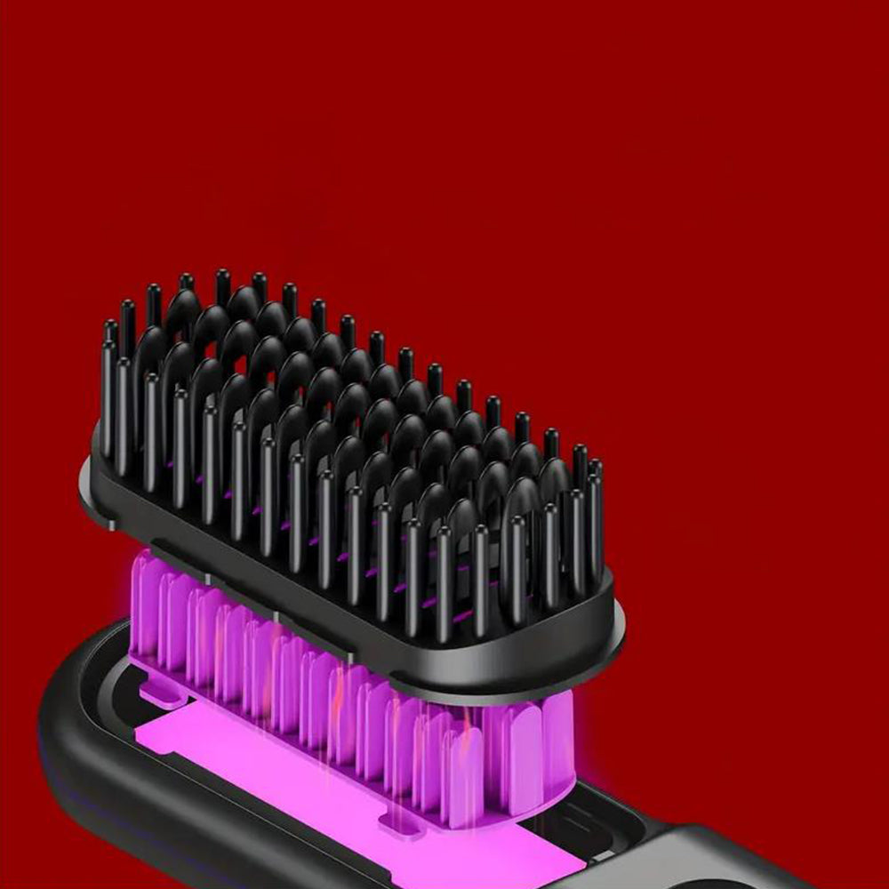 Portable Cordless Hair Straightener Brush LCD Display Straightening Comb Black