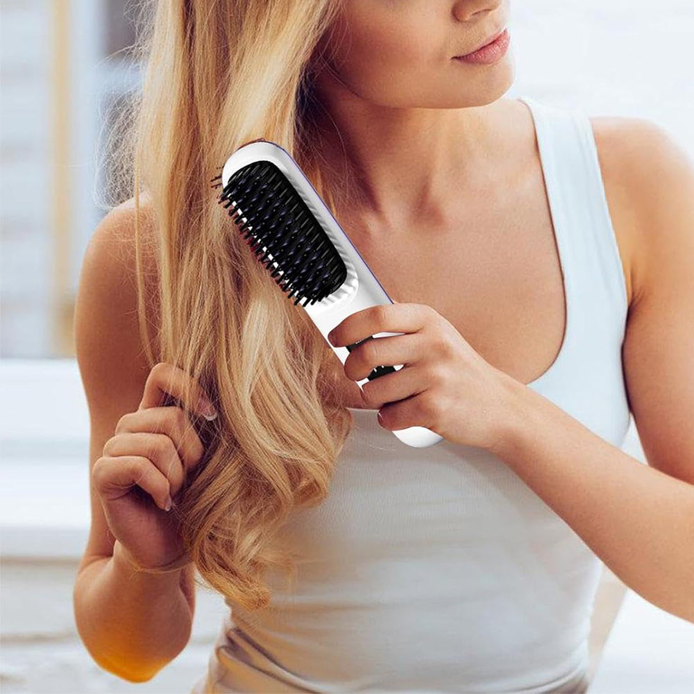 Portable Cordless Hair Straightener Brush LCD Display Straightening Comb White